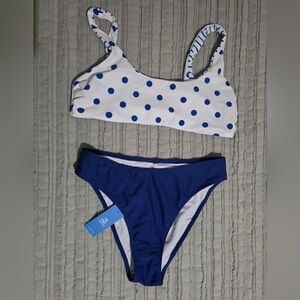 Navy & White Polka Dot Two-Piece Bikini